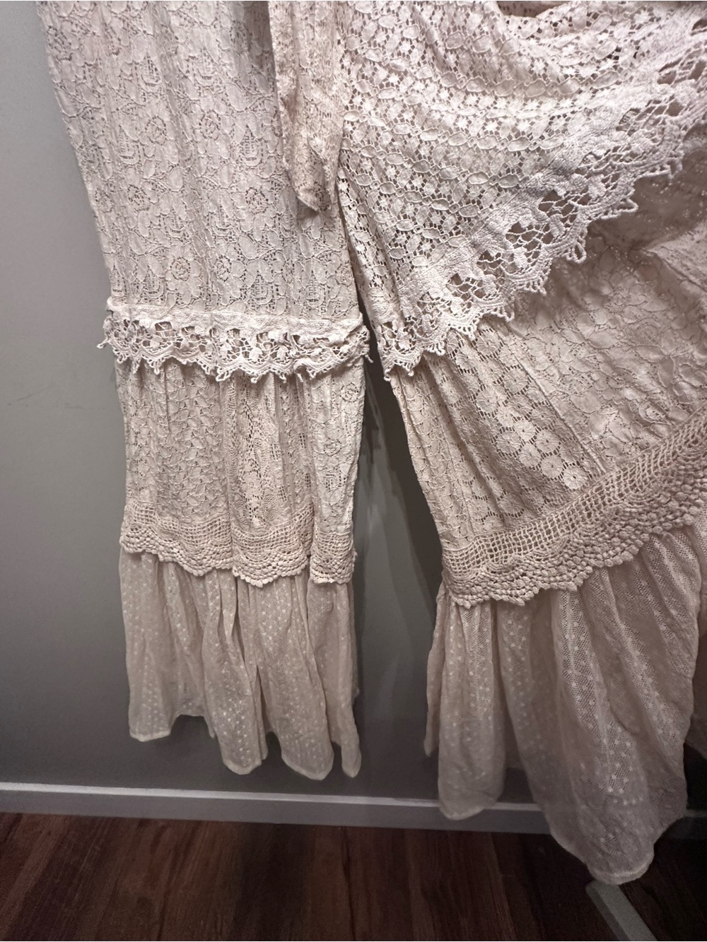 Young Threads Cream Boho Lace Wide-Leg Pants with Tie Waist - Picture 4 of 7